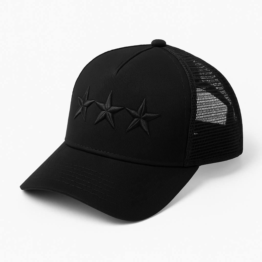black trucker cap 3D star Embroidery